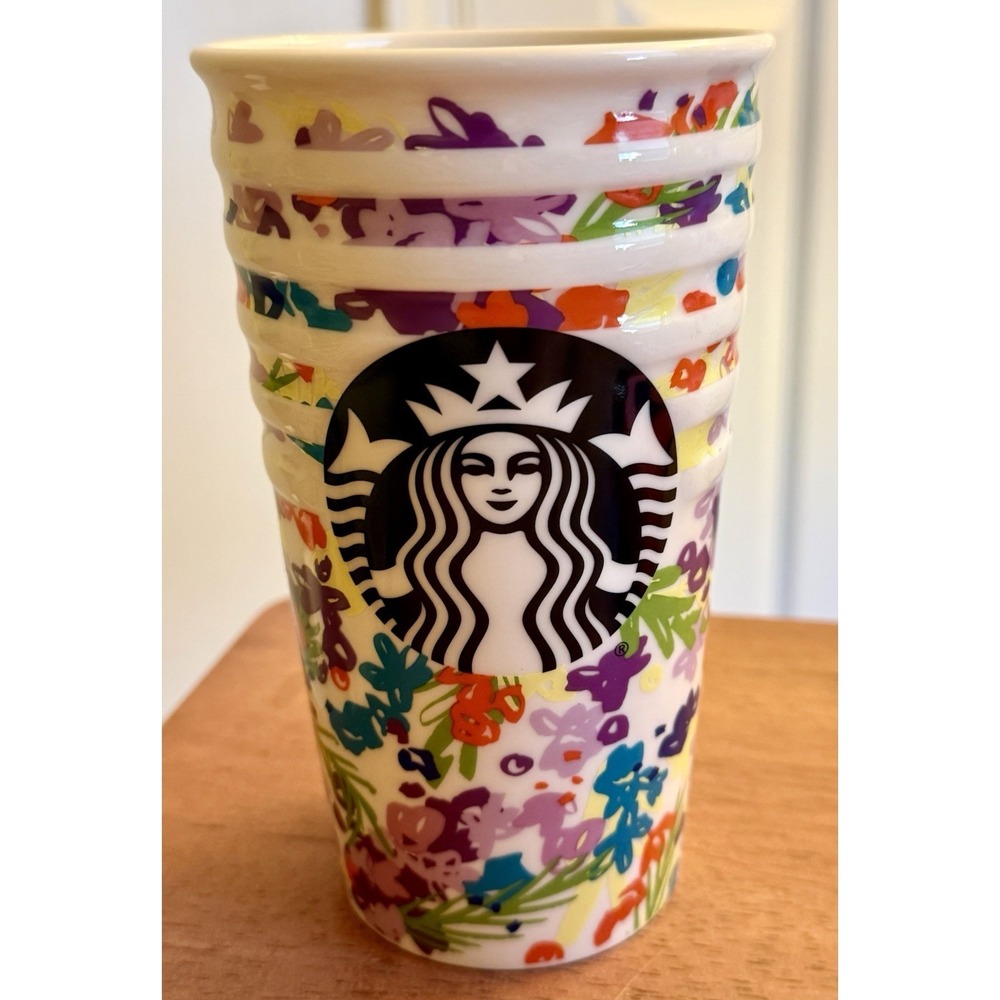 Starbucks Mug 2016 10 Fl Oz Floral Flowers Ceramic Travel Mug Cup